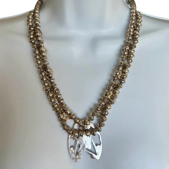 Sterling Silver Zuni Inlay Owl Squash Blossom Necklace Signed PITKIN PW NATEWA